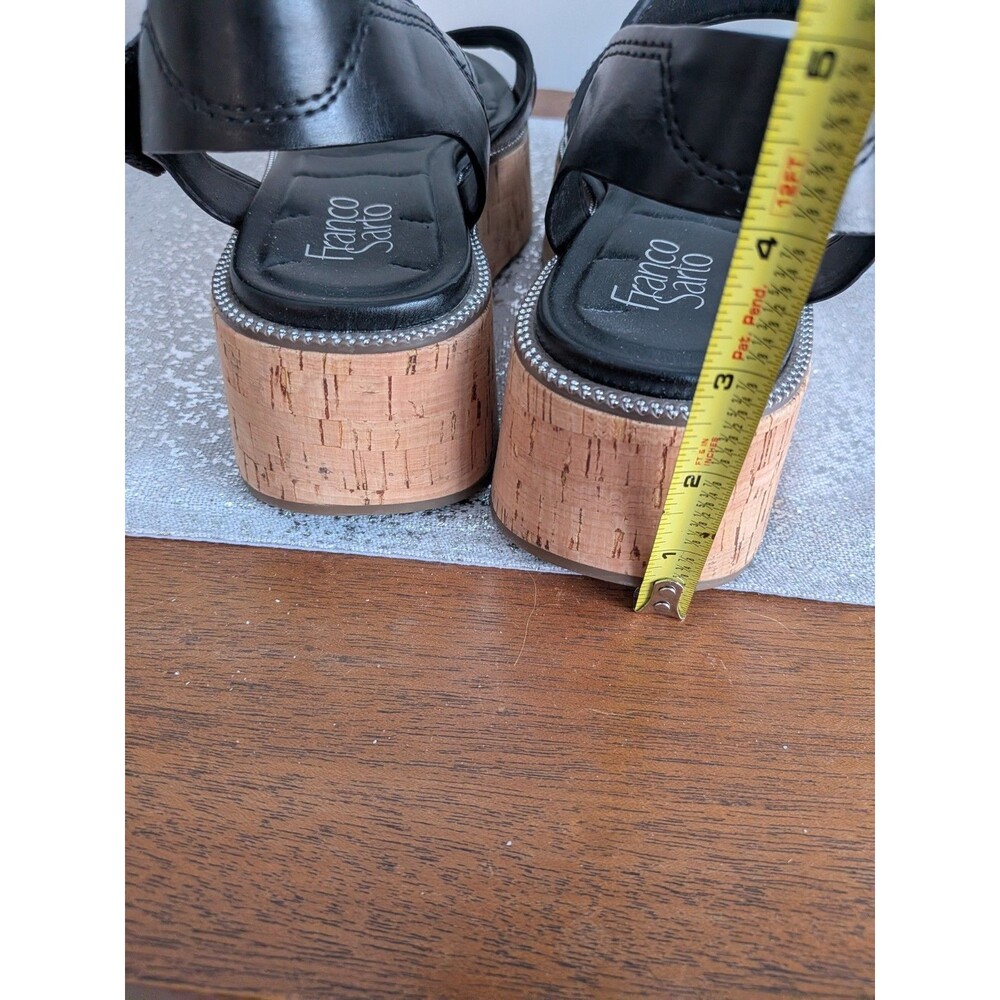 Franco Sarto Sandal Women's 7 M "Ozio" Black Faux Leather Platform Cork Coastal - Picture 7 of 10